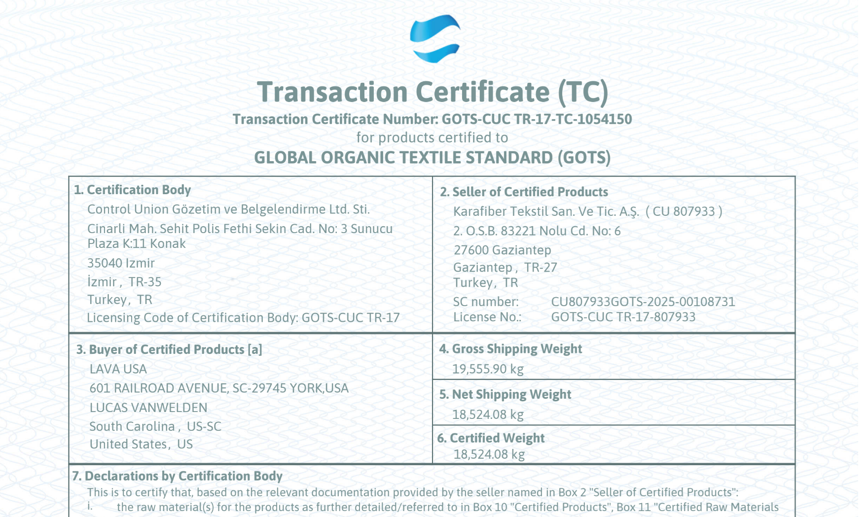 GOTS Certificate