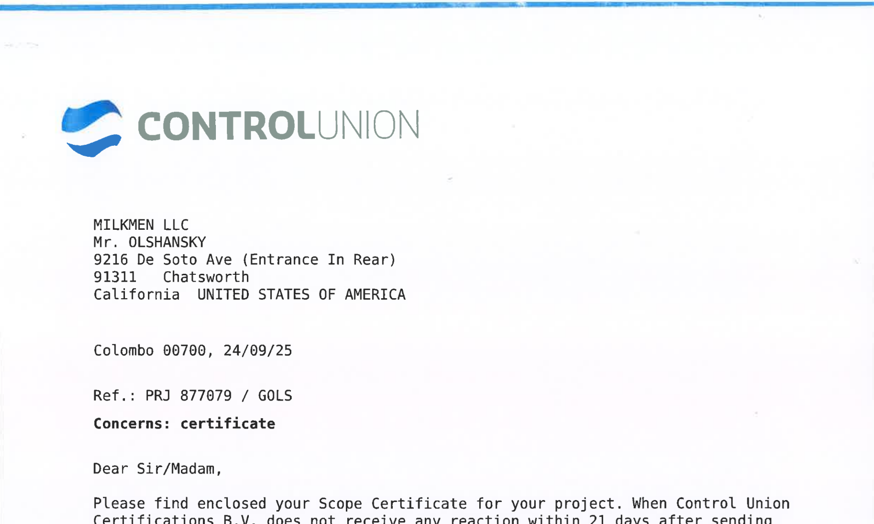 GOLS Certificate